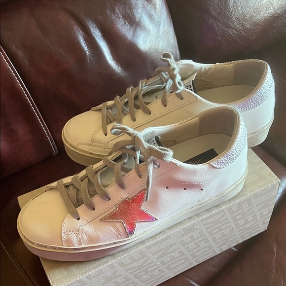 Golden Goose Hi Star White and Silver Sneakers - Picture 4 of 6
